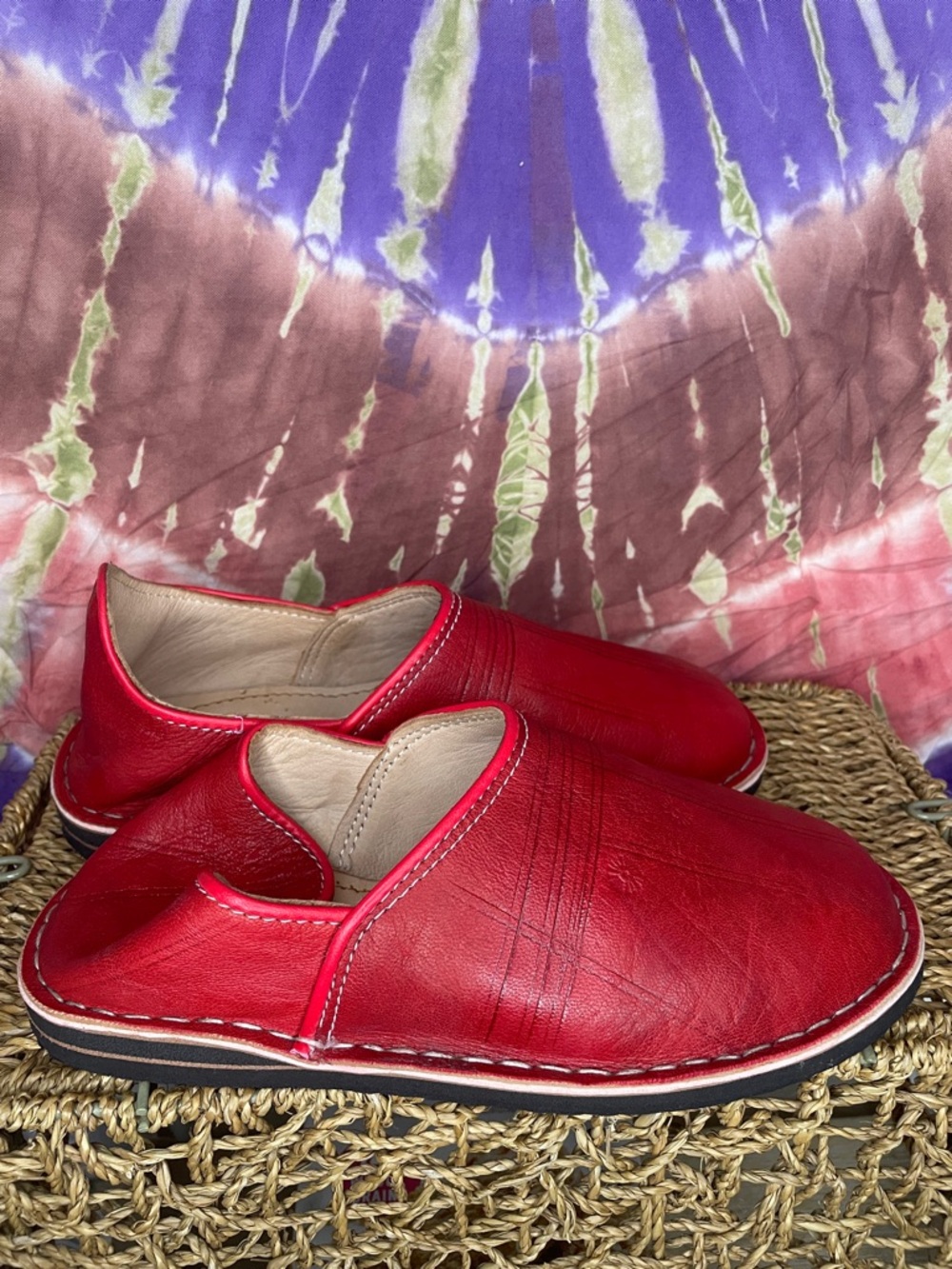 Moroccan Babouche Handmade Red Leather Women’s Slip-On Casual Shoes Sz 9